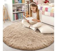 smiry Fluffy High Pile Rugs Living Room, Anti Slip Shaggy Soft Carpet, Machine Washable Modern Large Thick Area Rugs for Bedside, Kids Bedroom - Camel, 120 x 120 cm Round