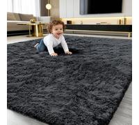 smiry Fluffy High Pile Rugs Living Room, Anti Slip Shaggy Soft Carpet, Machine Washable Modern Large Thick Area Rugs for Bedside, Kids Bedroom - Black, 80 x 150 cm