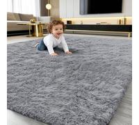 smiry Fluffy High Pile Rugs Living Room, Anti Slip Shaggy Soft Carpet, Machine Washable Modern Large Thick Area Rugs for Bedside, Kids Bedroom - Grey, 80 x 150 cm
