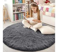 smiry Fluffy High Pile Rugs Living Room, Anti Slip Shaggy Soft Carpet, Machine Washable Modern Large Thick Area Rugs for Bedside, Kids Bedroom - Dark Grey, 120 x 120 cm Round