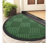 Smiry Half Circle Front Door Mat Outside Entrance, Heavy Duty Outdoor Indoor Natural Rubber Doormat, Non Slip, Trap Dirt and Moisture, Easy Clean, Low Profile Patio Porch Entryway Mat, 29.5x17, Green