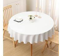 smiry Linen Table Cloth Rectangle Round 140 cm Wipe Clean Tablecloth Water Resistant Table Cover for Kitchen, Party Decorations - White