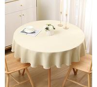 smiry Linen Table Cloth Rectangle Round 140 cm Wipe Clean Tablecloth Water Resistant Table Cover for Kitchen, Party Decorations - Beige