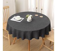 smiry Linen Table Cloth Rectangle Round 140 cm Wipe Clean Tablecloth Water Resistant Table Cover for Kitchen, Party Decorations - Dark Grey