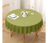 smiry Linen Table Cloth Rectangle Round 140 cm Wipe Clean Tablecloth Water Resistant Table Cover for Kitchen, Party Decorations - Green