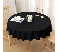 smiry Linen Table Cloth Rectangle Round 140 cm Wipe Clean Tablecloth Water Resistant Table Cover for Kitchen, Party Decorations - Black
