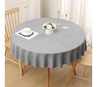 smiry Linen Table Cloth Rectangle Round 140 cm Wipe Clean Tablecloth Water Resistant Table Cover for Kitchen, Party Decorations - Grey