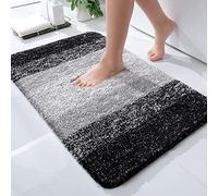 smiry Luxurious Microfiber Bath Mat 40 x 60 cm Bathroom Mat Black | Absorbent Shaggy Mat, Soft Thick Plush, Cushions Floors, Anti-Slip After Shower, Ideal for Bath Entrance, Sink & Laundry Room