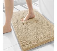 Smiry Luxury Chenille Bathroom Rugs 34x21, Extra Soft and Absorbent Shaggy Bath Mat, Machine Washable, Non-Slip Plush Carpet Runner for Tub, Shower, and Floor, Home Decor Accessories, Beige