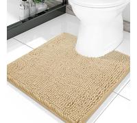 Smiry Luxury Chenille Toilet Rugs U-Shaped 20x20, Soft Absorbent Non-Slip Contour Bathroom Rugs for Toilet, Machine Washable Contoured Bath Mats, Beige