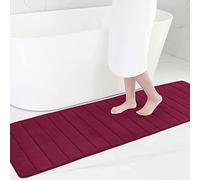 smiry Memory Foam Bath Mat, 60 x 180 cm, Extra Soft Large Bathroom Mat Runner, Super Absorbent Non-Slip Bath Mats for Bathroom Floor Long Machine-Washable Dry Bath Rug Foot Mat, Wine Red