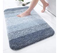 smiry Microfiber Bath Mat, 60 x 90 cm, Non-Slip Super Absorbent Bathroom Mat, Extra Soft Thick Floor Foot Mat, Fluffy Shaggy Bath Mats Rugs for Bathroom, Blue