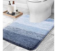 smiry Microfiber U-Shape Toilet Mat, Non-Slip Shaggy Soft Pedestal Mat for Bathroom, Water Absorbent bath mat, 50 x 60 cm, Blue