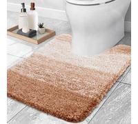 smiry Microfiber U-Shape Toilet Mat, Non-Slip Shaggy Soft Pedestal Mat for Bathroom, Water Absorbent bath mat, 50 x 60 cm, Beige