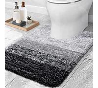 smiry Microfiber U-Shape Toilet Mat, Non-Slip Shaggy Soft Pedestal Mat for Bathroom, Water Absorbent bath mat, 50 x 60 cm, Black