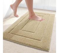 smiry Microfibre Bath Mat, Extra Soft Absorbent Bathroom Mat, Non-Slip Fluffy Rugs for Shower Floor, Machine-Washable Bath Rug Foot Mat, 40 x 60 cm, Beige
