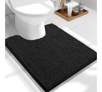 smiry Non-Slip Toilet Mat Extra Soft Absorbent Pedestal Mat for Toilet Thick Shaggy Chenille Bath Mat Machine-Washable Dry Bathroom Floor Mat, 50 x 60 cm, Black