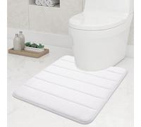 smiry Non-Slip Toilet Mat, Extra Soft U-Shape Pedestal Mat for Toilet, Ultra Absorbent Memory Foam Bathroom Toilet Mat for Floor, Machine-Washable Dry Pedestal Mat Only, 50 x 60 cm, White