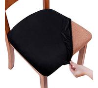 smiry Original Velvet Dining Chair Seat Covers, Stretch Fitted Dining Room Upholstered Chair Seat Cushion Cover, Removable Washable Furniture Protector Slipcovers with Ties - Set of 4, Black
