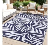 smiry Outdoor Rug Waterproof Garden Rugs UV-Resistant Outside Patio Carpet Reversible Plastic Straw Mat for Balcony, Camping, Picnic, Backyard- 150 x 240 cm, Navy Blue & White - Leaf