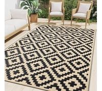 smiry Outdoor Rug Waterproof Garden Rugs UV-Resistant Outside Patio Carpet Reversible Plastic Straw Mat for Balcony, Camping, Picnic, Backyard - 120 x 180 cm, Black & Beige