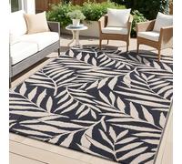 smiry Outdoor Rug Waterproof Garden Rugs UV-Resistant Outside Patio Carpet Reversible Plastic Straw Mat for Balcony, Camping, Picnic, Backyard- 120 x 180 cm, Black & Beige - Leaf