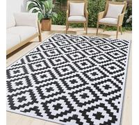 smiry Outdoor Rug Waterproof Large Garden Rugs UV-Resistant Outside Patio Carpet Reversible Plastic Straw Mat for Balcony, Camping, Picnic, Backyard - 240 x 300 cm, Black & White