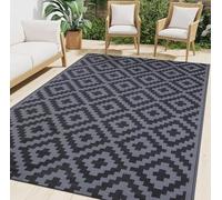 smiry Outdoor Rug Waterproof Large Garden Rugs UV-Resistant Outside Patio Carpet Reversible Plastic Straw Mat for Balcony, Camping, Picnic, Backyard - 180 x 270 cm, Black & Grey