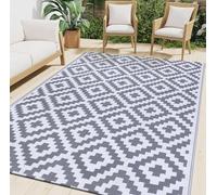 smiry Outdoor Rug Waterproof Large Garden Rugs UV-Resistant Outside Patio Carpet Reversible Plastic Straw Mat for Balcony, Camping, Picnic, Backyard - 180 x 270 cm, Grey & White
