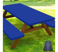 Smiry Picnic Table Cover with Bench Covers, Waterproof Elastic Fitted Polyester Tablecloths for 5 Ft Rectangle Tables, Washable Windproof Tablecloth for Camping, RV & Outdoor (Blue, 30x60 Inches)
