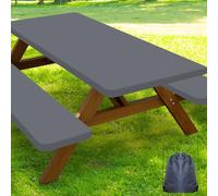 Smiry Picnic Table Cover with Bench Covers, Waterproof Elastic Fitted Polyester Tablecloths for 5 Ft Rectangle Tables, Washable Windproof Tablecloth for Camping, RV & Outdoor (Grey, 30x60 Inches)
