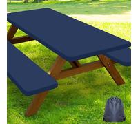 Smiry Picnic Table Cover with Bench Covers, Waterproof Elastic Fitted Polyester Tablecloths for 5 Ft Rectangle Tables, Washable Windproof Tablecloth for Outdoor, RV & Camping (Navy, 30x60 Inches)