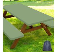 Smiry Picnic Table Cover with Bench Covers, Waterproof Elastic Fitted Polyester Tablecloths for 5 Ft Rectangle Tables, Washable Windproof Tablecloth for Outdoor, Camping (Sage Green, 30x60 Inches)