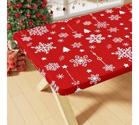 Smiry Rectangle Christmas Table Cloth, Waterproof Elastic Fitted Tablecloths for 6 Foot Tables, Washable Polyester Table Cover for Dinner (Christmas Snowflakes, 30"x72")