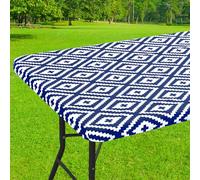 Smiry Rectangle Picnic Table Cloth, Waterproof Elastic Fitted Outdoor Tablecloths for 4 Foot Tables, Wipeable Flannel Backed Vinyl Table Cover for Camping, Dining and Indoor (30"x48", Navy)