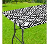 smiry Rectangle Picnic Table Cloth, Waterproof Elastic Fitted Outdoor Tablecloths for 4 Foot Tables, Wipeable Flannel Backed Vinyl Table Cover for Camping, Dining and Indoor (30"x48", Black)