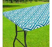 Smiry Rectangle Picnic Table Cloth, Waterproof Elastic Fitted Outdoor Tablecloths for 5 Foot Tables, Wipeable Flannel Backed Vinyl Table Cover for Camping, Dining and Indoor (30"x60", Teal)