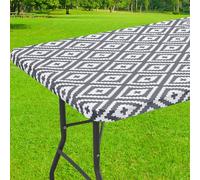 Smiry Rectangle Picnic Table Cloth, Waterproof Elastic Fitted Outdoor Tablecloths for 6 Foot Tables, Wipeable Flannel Backed Vinyl Table Cover for Camping, Dining and Indoor (30"x72", Grey)