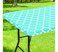 Smiry Rectangle Picnic Table Cloth, Waterproof Elastic Fitted Table Covers for 4 Foot Tables, Wipeable Flannel Backed Vinyl Tablecloths for Camping, Indoor, Outdoor (Teal Morocco, 30x48 Inches)