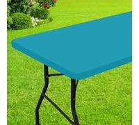 smiry Rectangle Picnic Table Cloth, Waterproof Elastic Fitted Tablecloths for 4 Foot Tables, Washable Polyester Table Cover for Camping, Indoor and Outdoor (Teal, 30"x48")