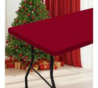 smiry Rectangle Picnic Table Cloth, Waterproof Elastic Fitted Tablecloths for 4 Foot Tables, Washable Polyester Table Cover for Camping, Indoor and Outdoor (Wine Red, 30"x48")