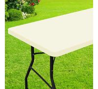 smiry Rectangle Picnic Table Cloth, Waterproof Elastic Fitted Tablecloths for 5 Foot Tables, Washable Polyester Table Cover for Camping, Indoor and Outdoor (Beige, 30"x60")