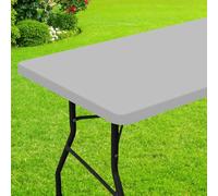 smiry Rectangle Picnic Table Cloth, Waterproof Elastic Fitted Tablecloths for 5 Foot Tables, Washable Polyester Table Cover for Camping, Outdoor and Indoor (Light Grey, 30"x60")