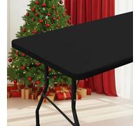 Smiry Rectangle Picnic Table Cloth, Waterproof Elastic Fitted Tablecloths for 5 Foot Tables, Washable Polyester Table Cover for Camping, Indoor and Outdoor (Black, 36"x60")