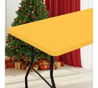 smiry Rectangle Picnic Table Cloth, Waterproof Elastic Fitted Tablecloths for 6 Foot Tables, Washable Polyester Table Cover for Camping, Indoor and Outdoor (Mustard Yellow, 30"x72")