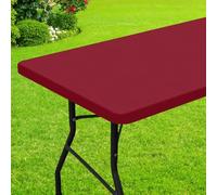 smiry Rectangle Picnic Table Cloth, Waterproof Elastic Fitted Tablecloths for 6 Foot Tables, Washable Polyester Table Cover for Camping, Indoor and Outdoor (Wine Red, 30"x72")