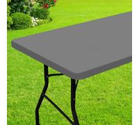 smiry Rectangle Picnic Table Cloth, Waterproof Elastic Fitted Tablecloths for 6 Foot Tables, Washable Polyester Table Cover for Camping, Indoor and Outdoor (Grey, 36"x72")