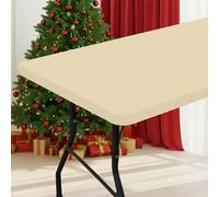 Smiry Rectangle Picnic Table Cloth, Waterproof Elastic Fitted Tablecloths for 6 Foot Tables, Washable Polyester Table Cover for Camping, Indoor and Outdoor (Champagne, 30"x72")