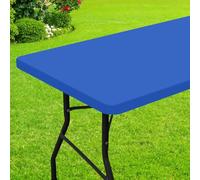 smiry Rectangle Picnic Table Cloth, Waterproof Elastic Fitted Tablecloths for 6 Foot Tables, Washable Polyester Table Cover for Camping, Indoor and Outdoor (Blue, 30"x72")