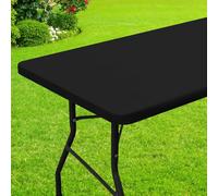 Smiry Rectangle Picnic Table Cloth, Waterproof Elastic Fitted Tablecloths for 8 Foot Tables, Washable Polyester Table Cover for Camping, Indoor and Outdoor (Black, 36"x96")